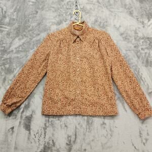 Vintage 70s Jack Winter Top Women M Brown Floral Leaves Long Sleeve Button Front